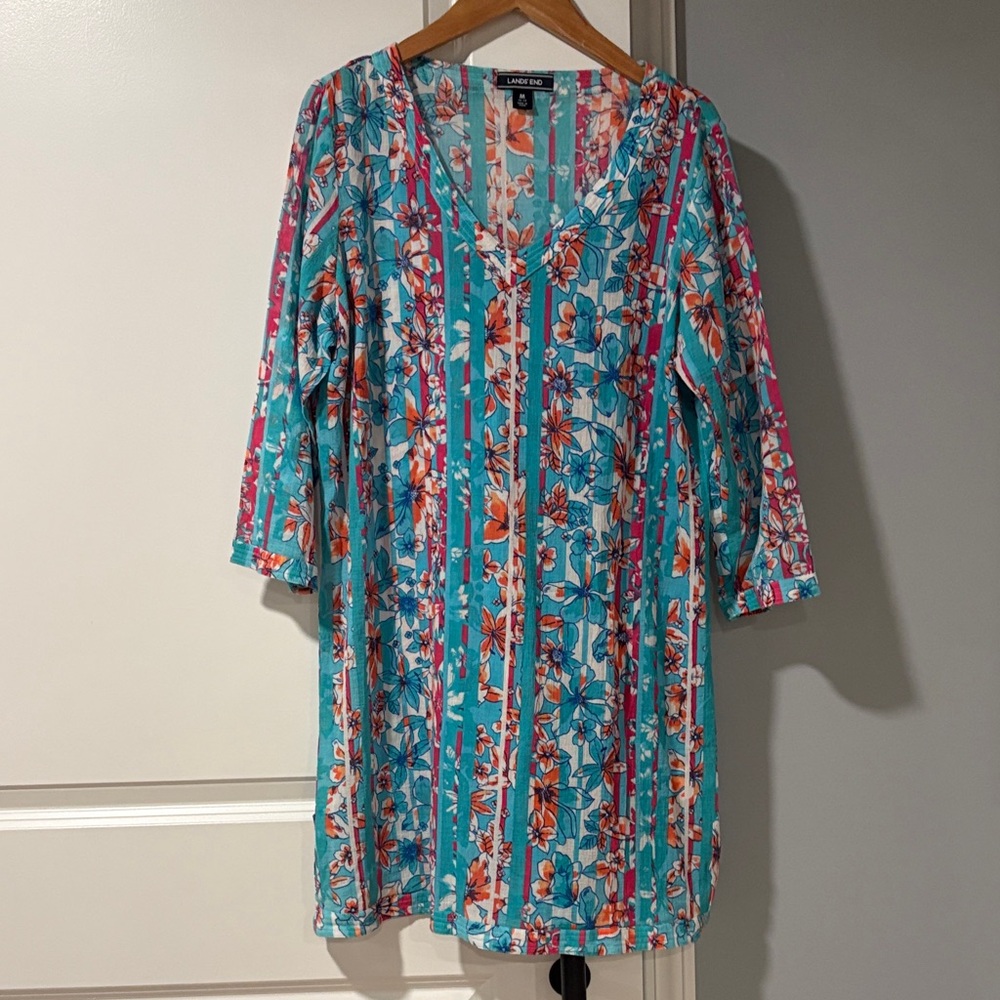 Lands' End Floral Swim Coverup - Teal and Pink